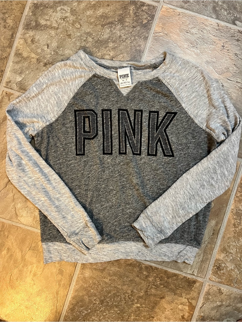 PINK Victoria's Secret Dark Gray and Light Gray Raglan Crewneck Sweatshirt